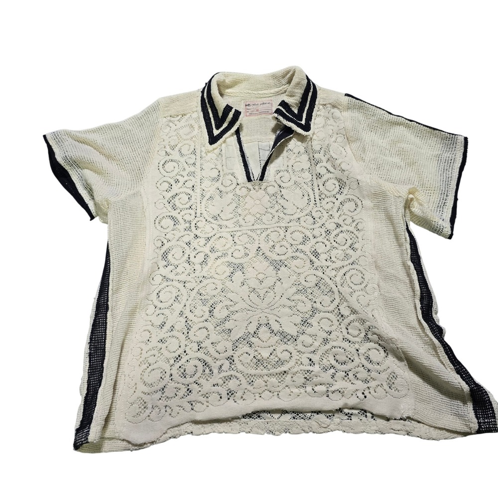 We The Free Feeling Sporty Lace Tee Women XS Cream Crochet Short Sleeve Boho